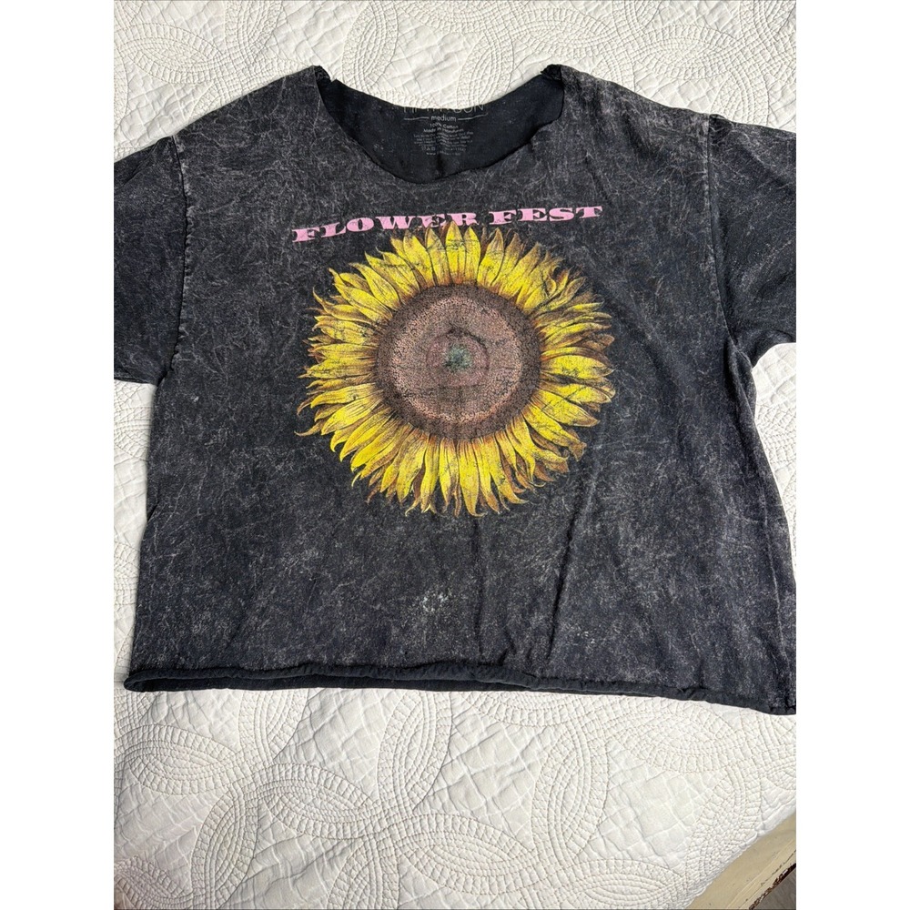 Fifth Sun Flower Fest Crop  Acid Washed Double-sided Concert Tee Shirt sz M